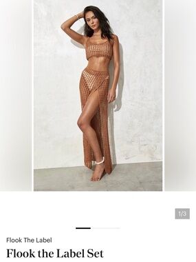 FLOOK THE LABEL Crochet Open-Knit Cream Crop Top & skirt SET- M